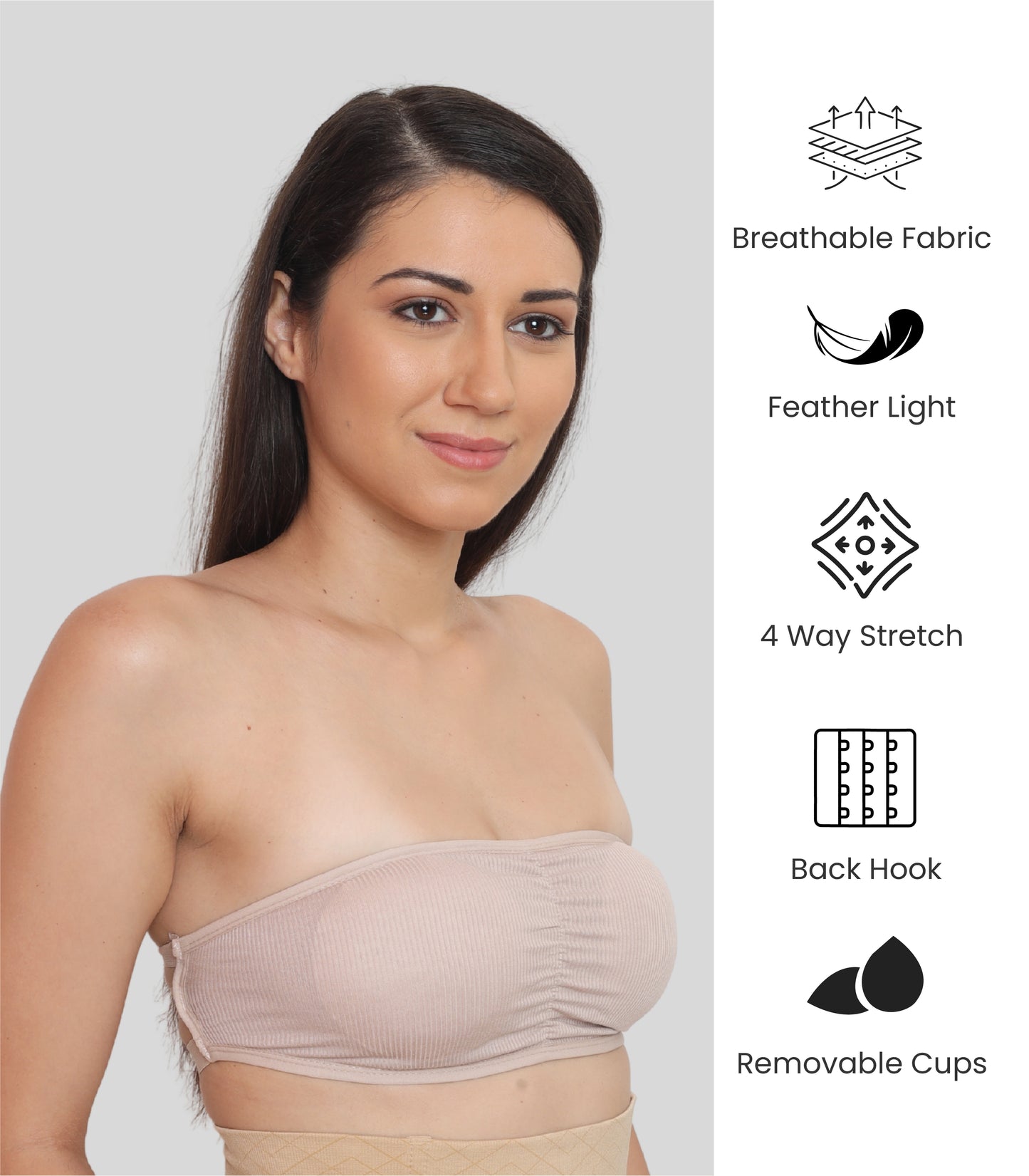 Nylon Spandex Tube Bra Padded Wire Free Strapless Seamless Stretchable Bra