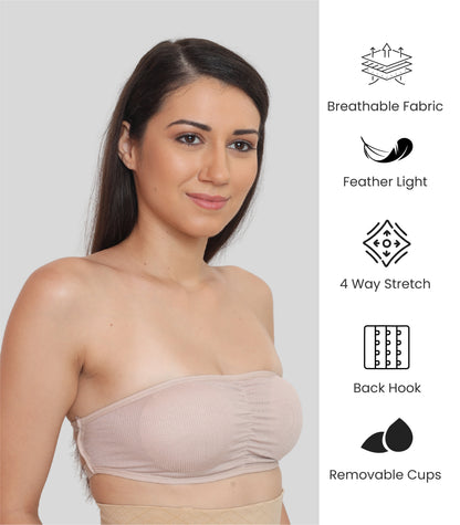 Nylon Spandex Tube Bra Padded Wire Free Strapless Seamless Stretchable Bra