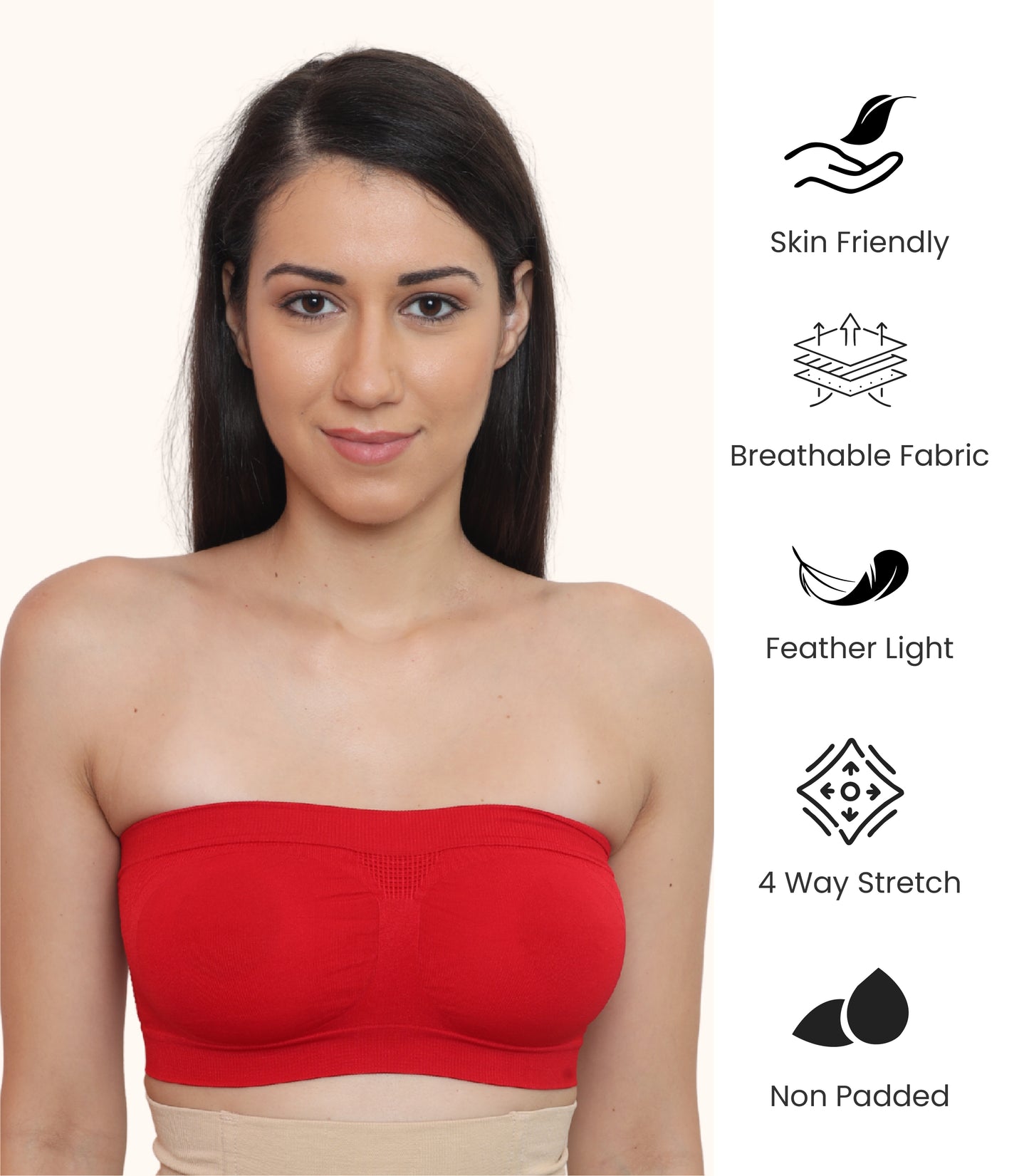 Seamless, Strapless, Full Coverage, Non-Wired Tube Bra