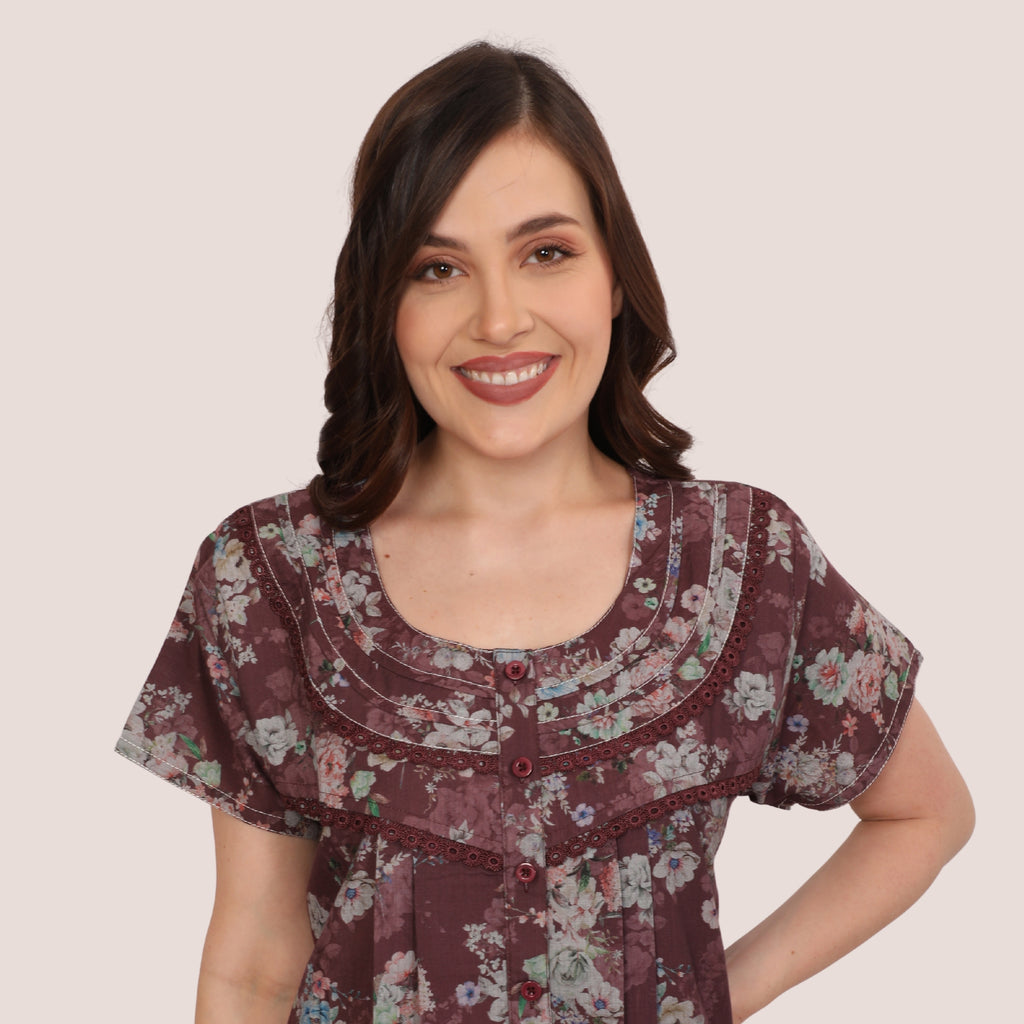 Floral Print Full Length Night Gown