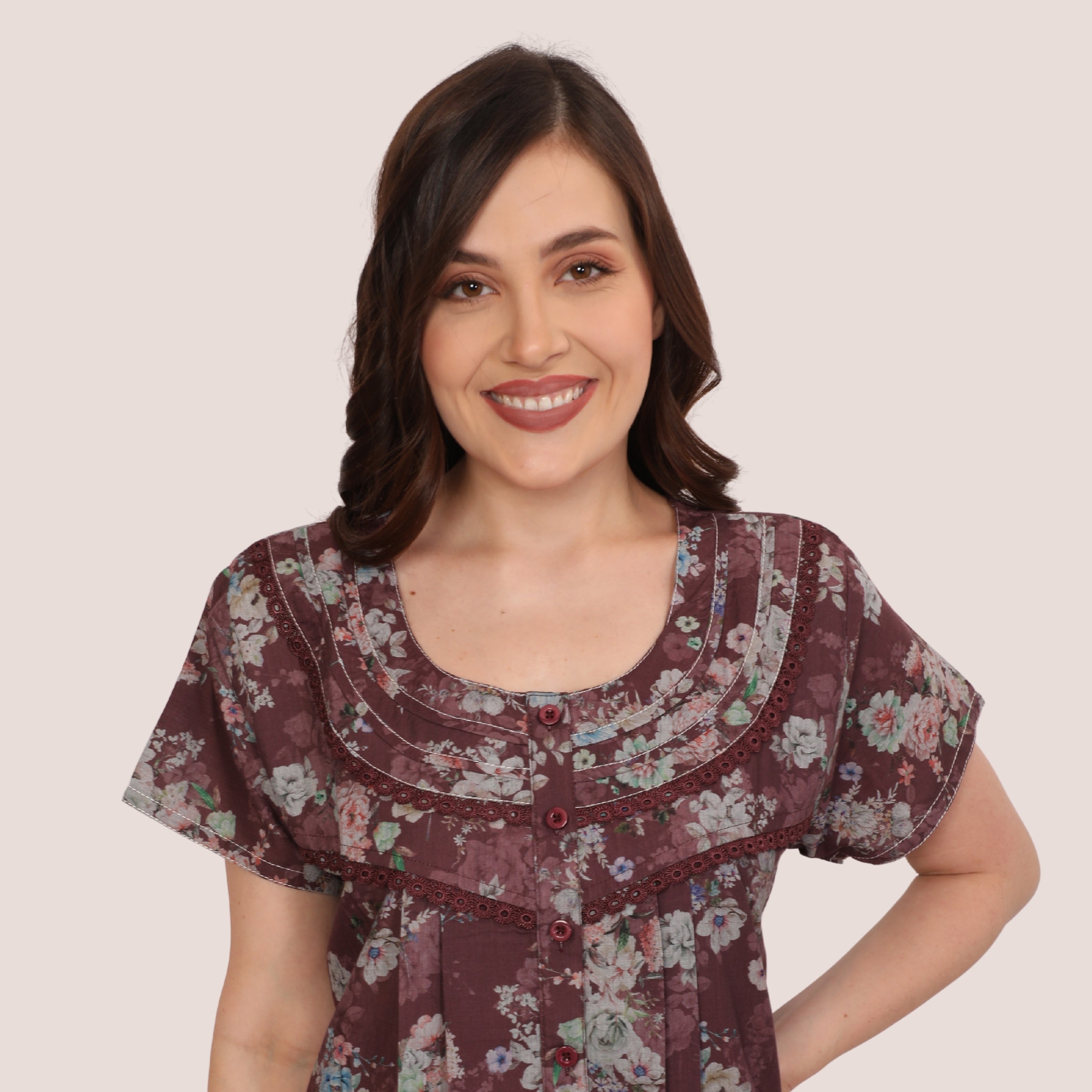 Floral Print Full Length Night Gown