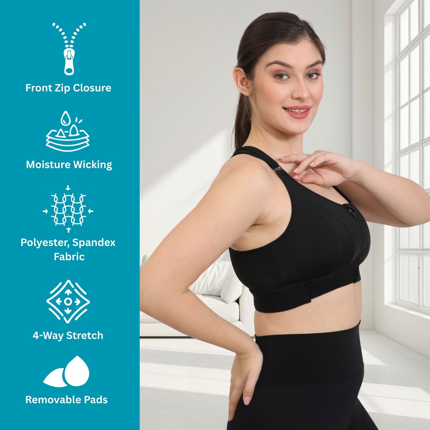 Front Zip Closure Sports Bra | High Support Fit