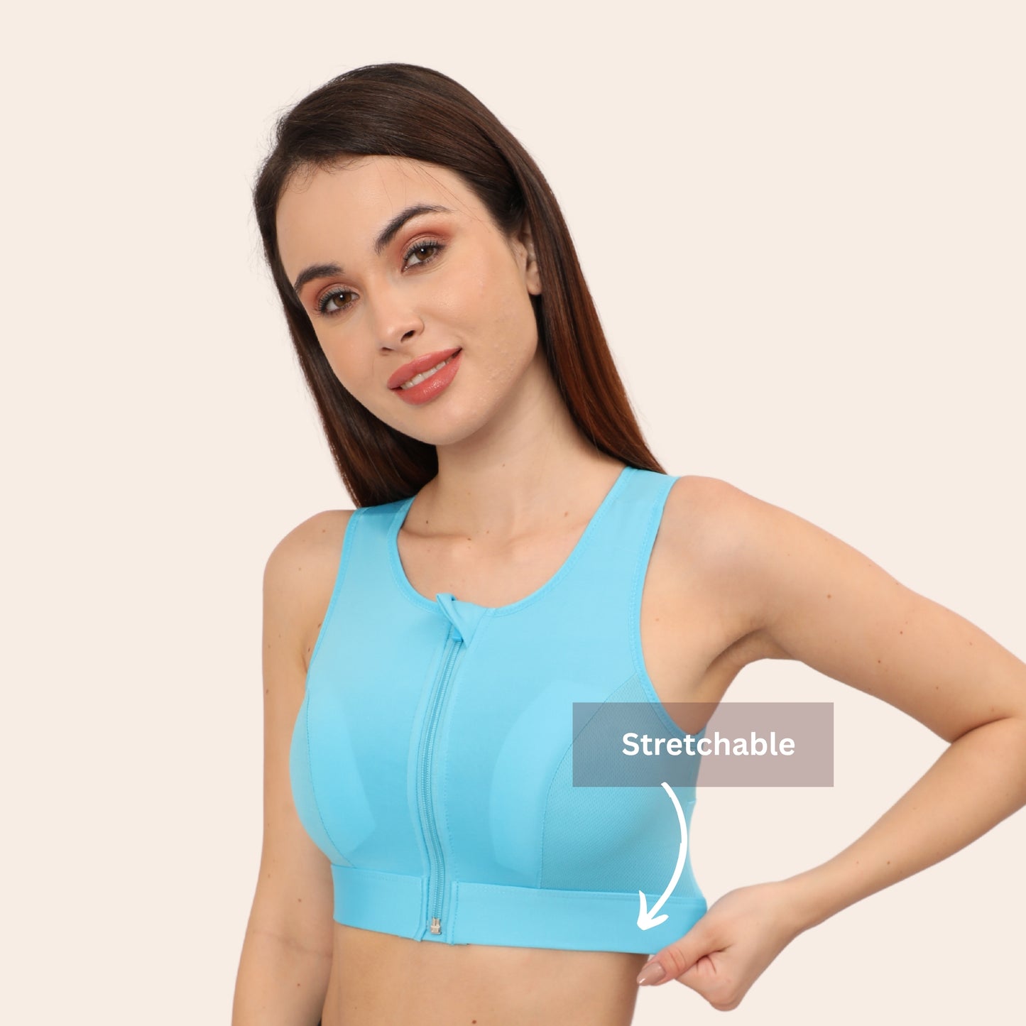 High Impact Mesh Racerback Design with Front Zip, Cushion Straps & Removable Pads