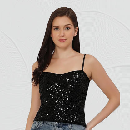 Sleeveless Adjustable Sequin Cami Top
