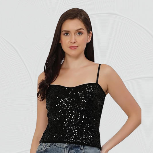Sleeveless Adjustable Sequin Cami Top