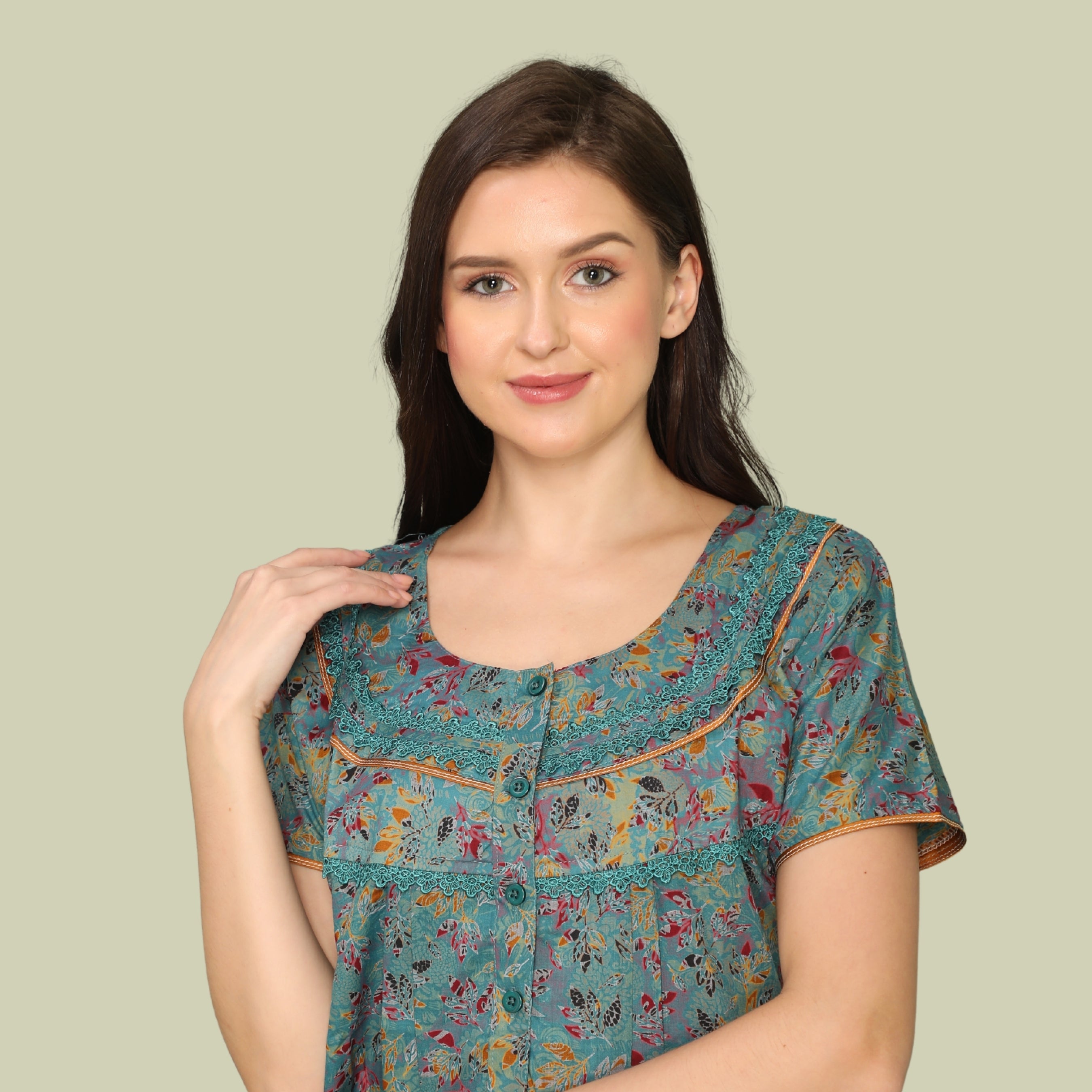 Floral Print Full Length Night Gown