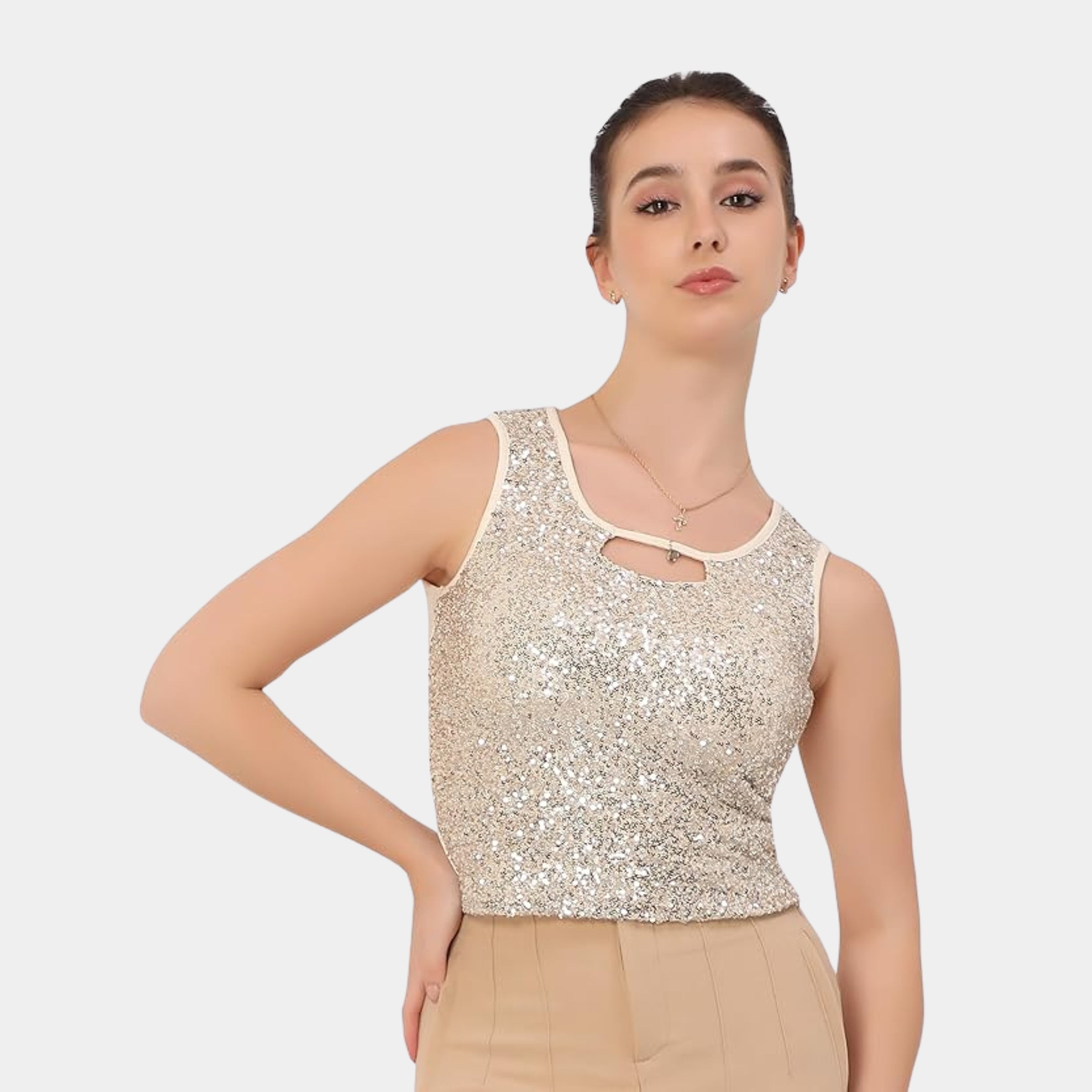 Glamoras Women Sleeveless Sequin Cami Top