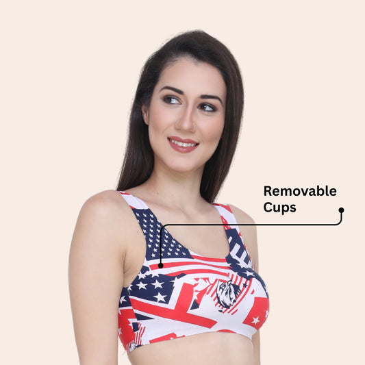 Printed Ice Silk Seamless Lightly Padded  Sports Bra