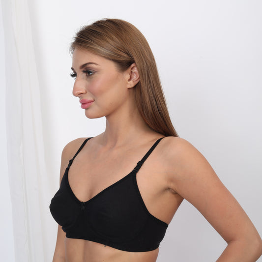 Cotton Blend Soft Pad Lightly Padded Non-Wired Full Coverage Adjustable Straps Bra
