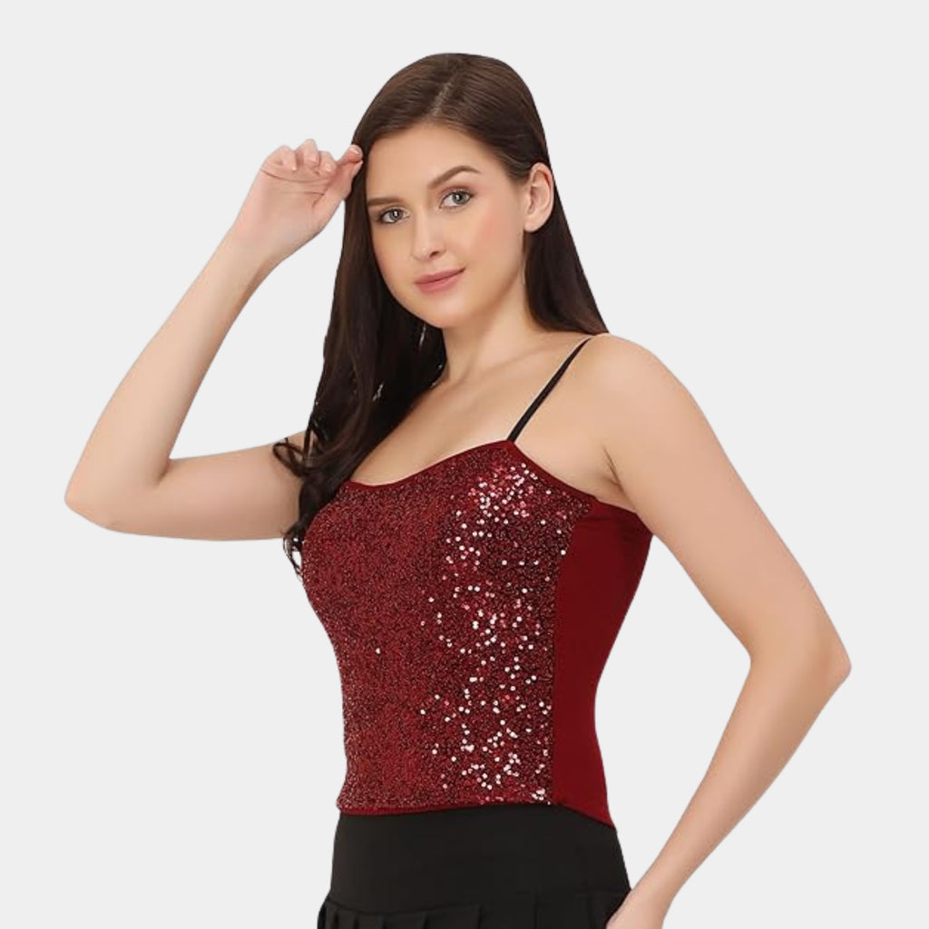 Adjustable Spaghetti Straps Glitter Top