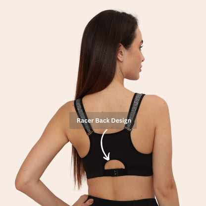 High Impact Racerback Design with Front Zip & Removable Pads