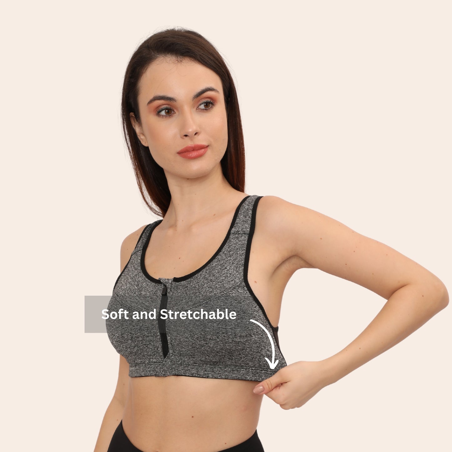 High Impact Racerback Design with Front Zip & Removable Pads