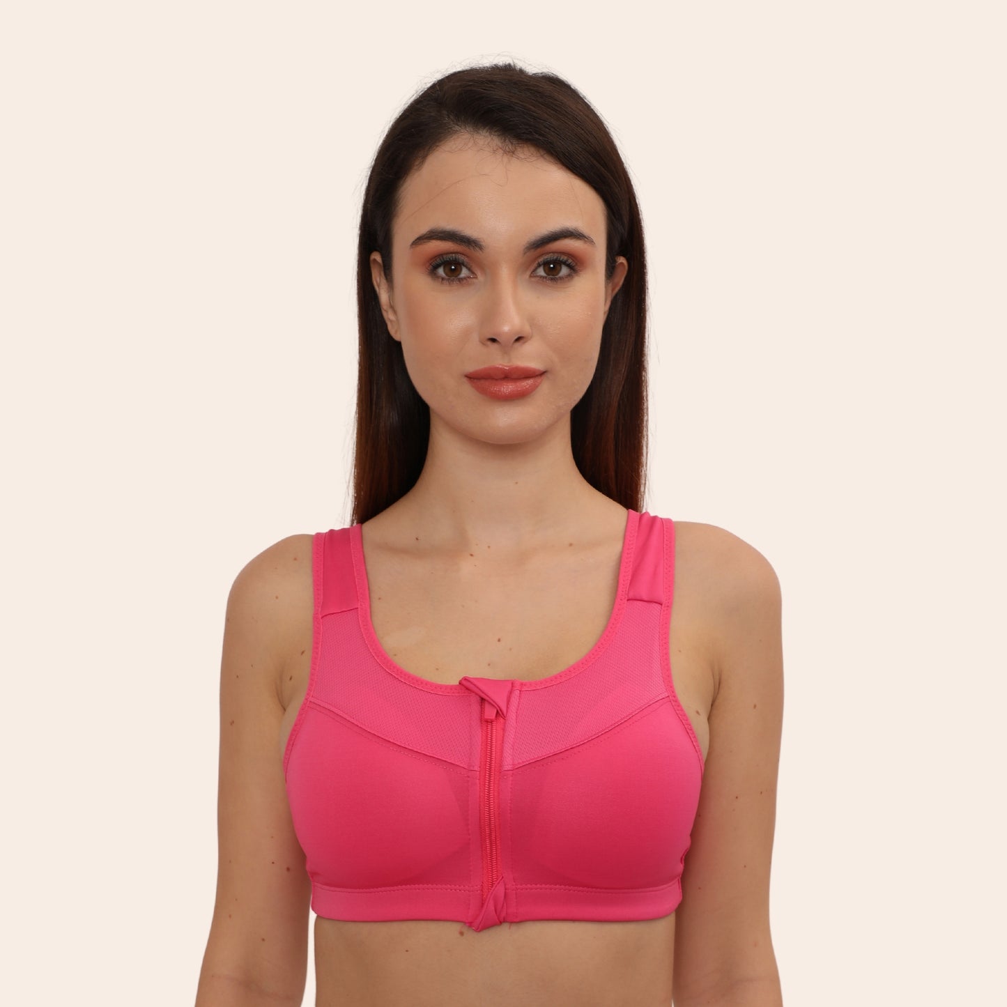 High Impact Racerback Design with Front Zip & Removable Pads