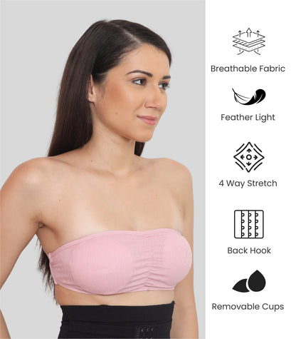 Nylon Spandex Tube Bra Padded Wire Free Strapless Seamless Stretchable Bra