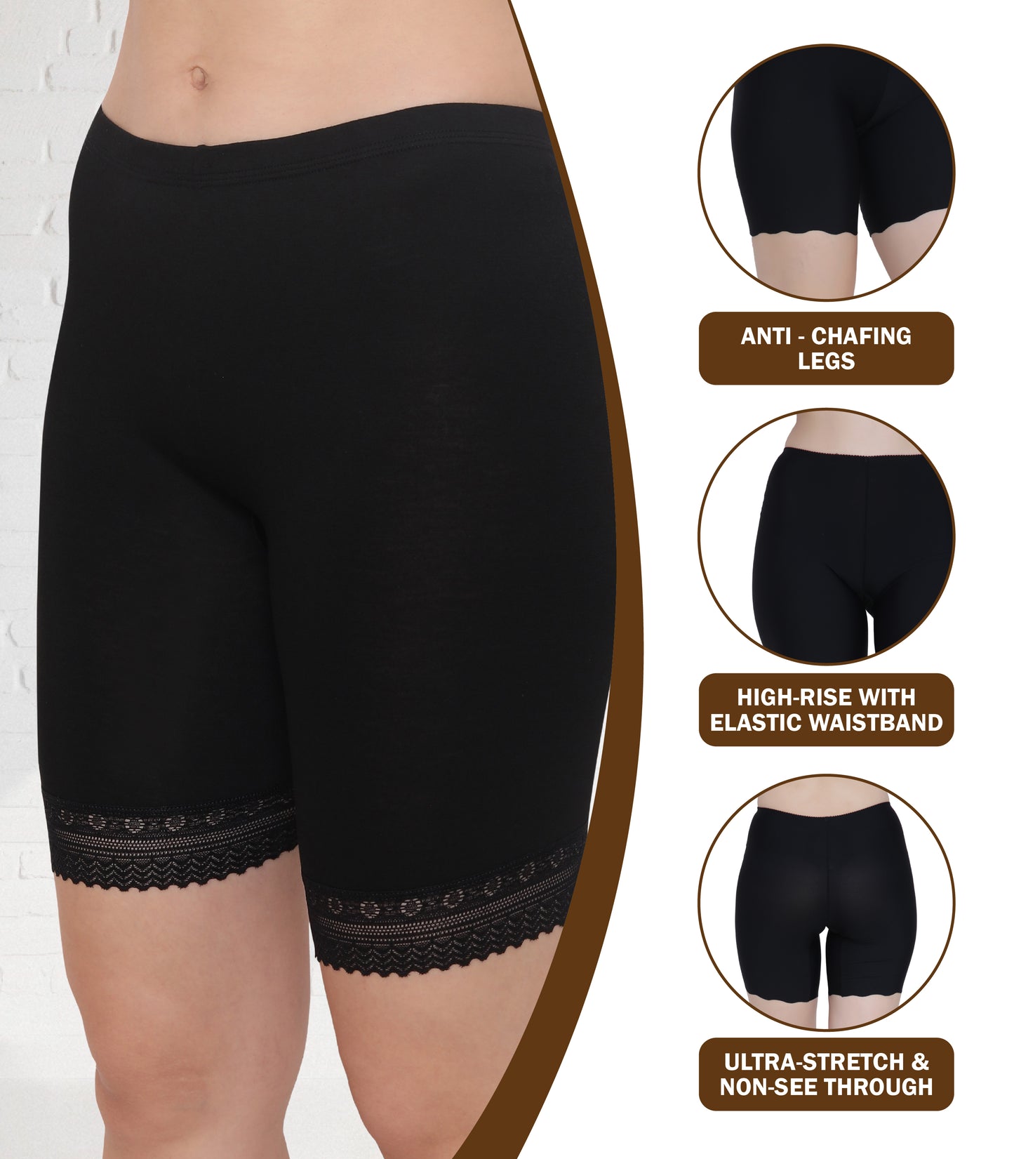 Bamboo Spandex Mid Rise Under Skirt Under Dress Shorts, Pack of 2