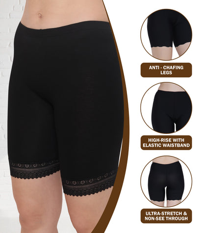 Bamboo Spandex Mid Rise Under Skirt Under Dress Shorts, Pack of 2