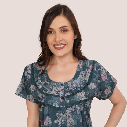 Floral Print Full Length Night Gown