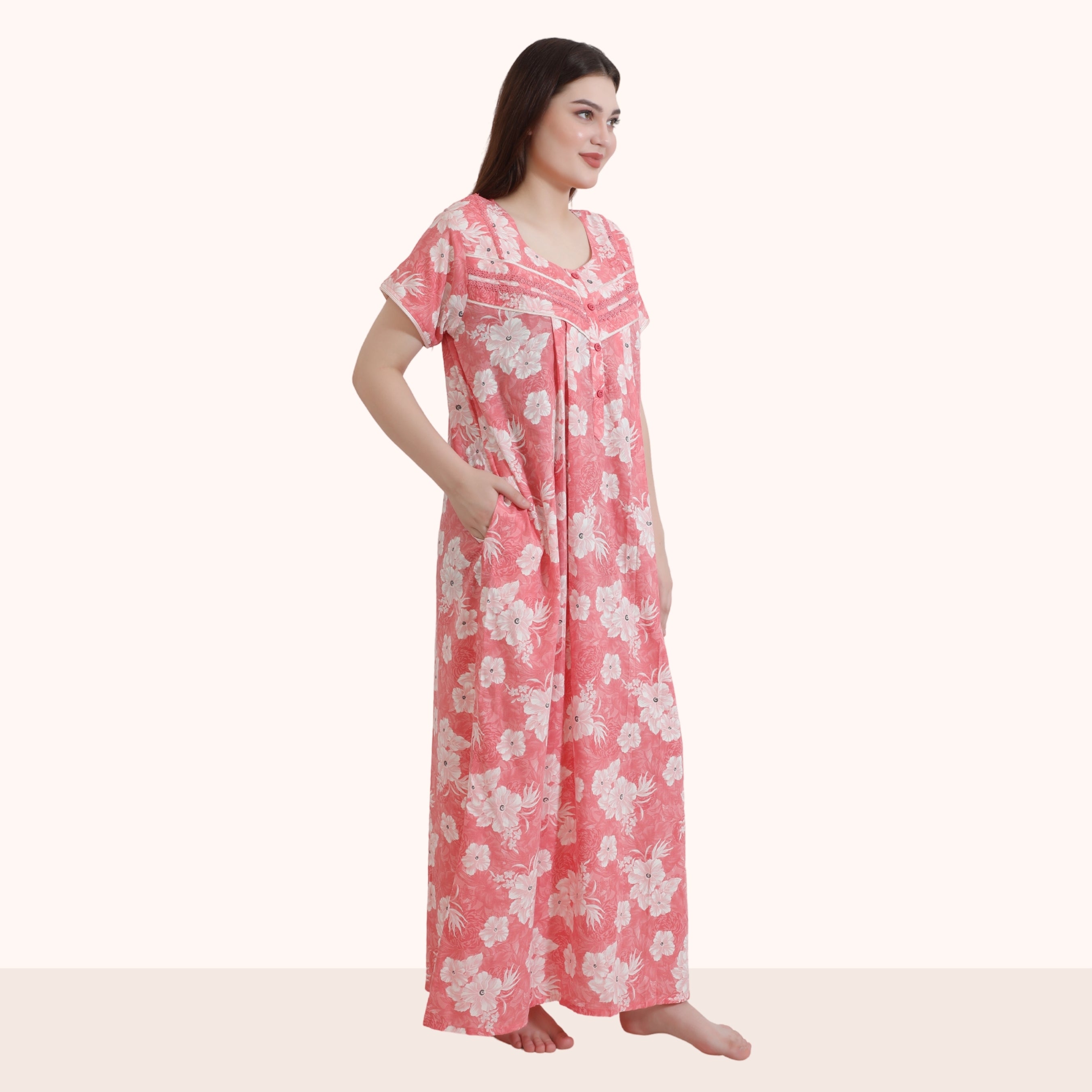 Floral Print Full Length Night Gown