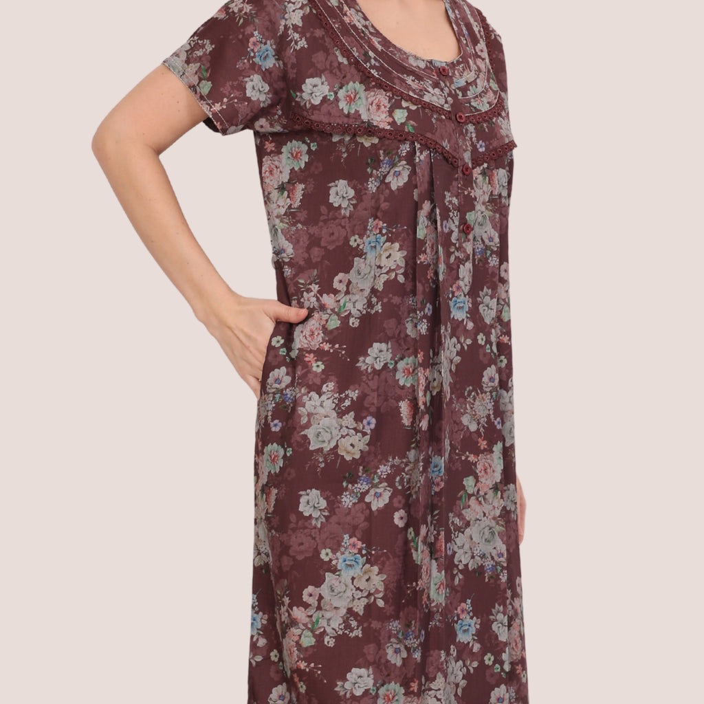 Floral Print Full Length Night Gown