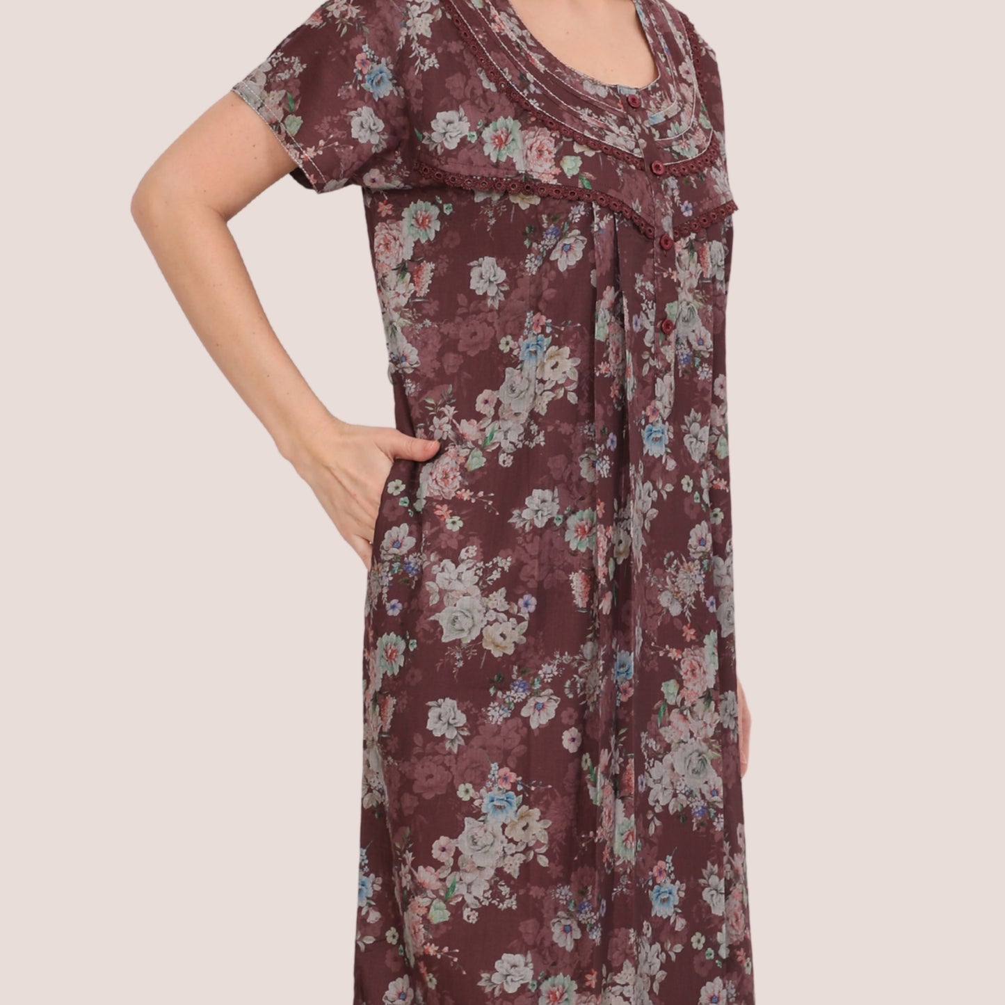 Floral Print Full Length Night Gown