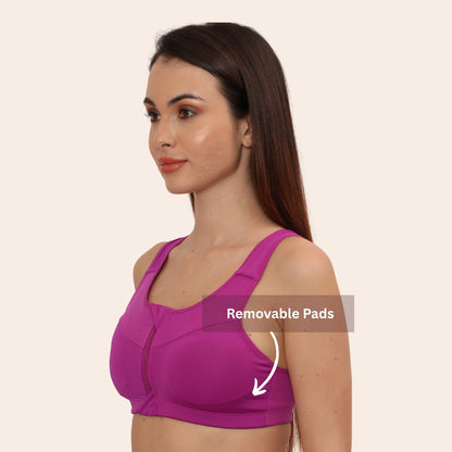 High Impact Racerback Design with Front Zip & Removable Pads