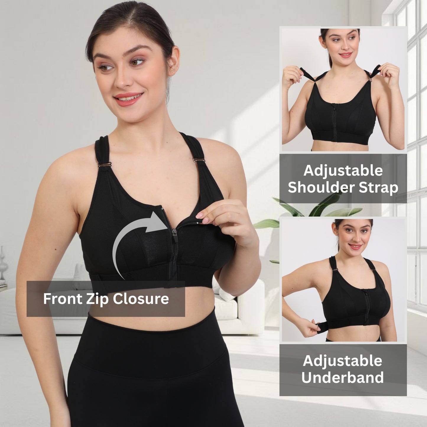 Front Zip Closure Sports Bra | High Support Fit