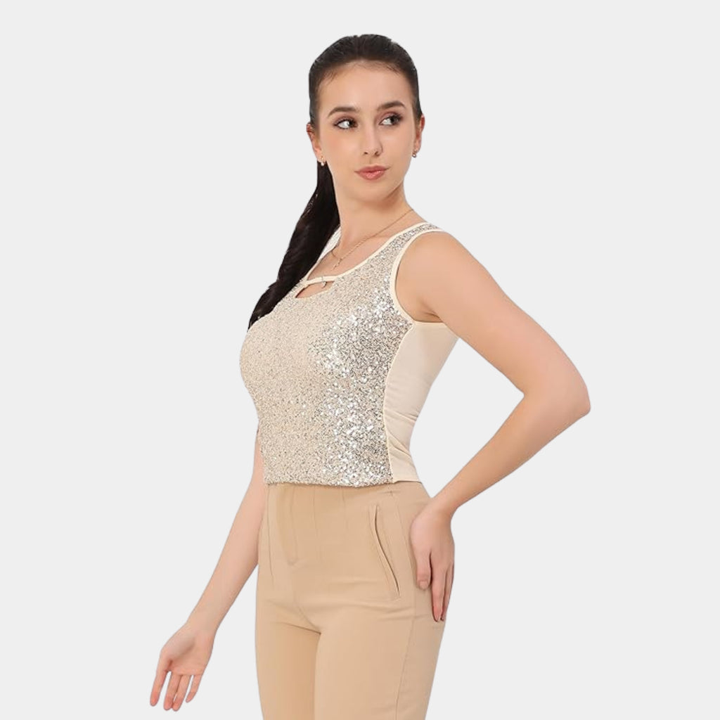Glamoras Women Sleeveless Sequin Cami Top