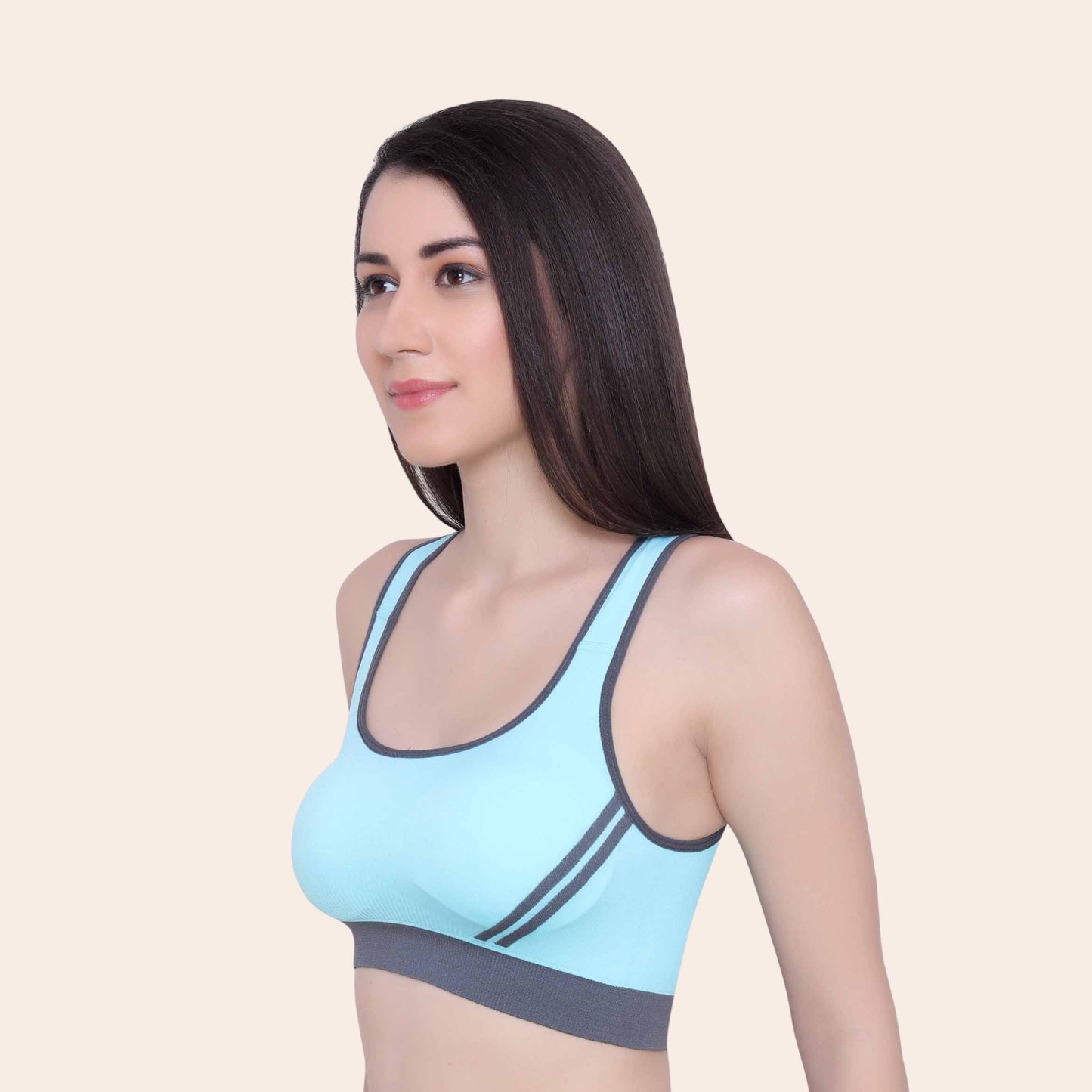 Women Nylon Spandex Padded Seamless Medium Impact Sports Bra