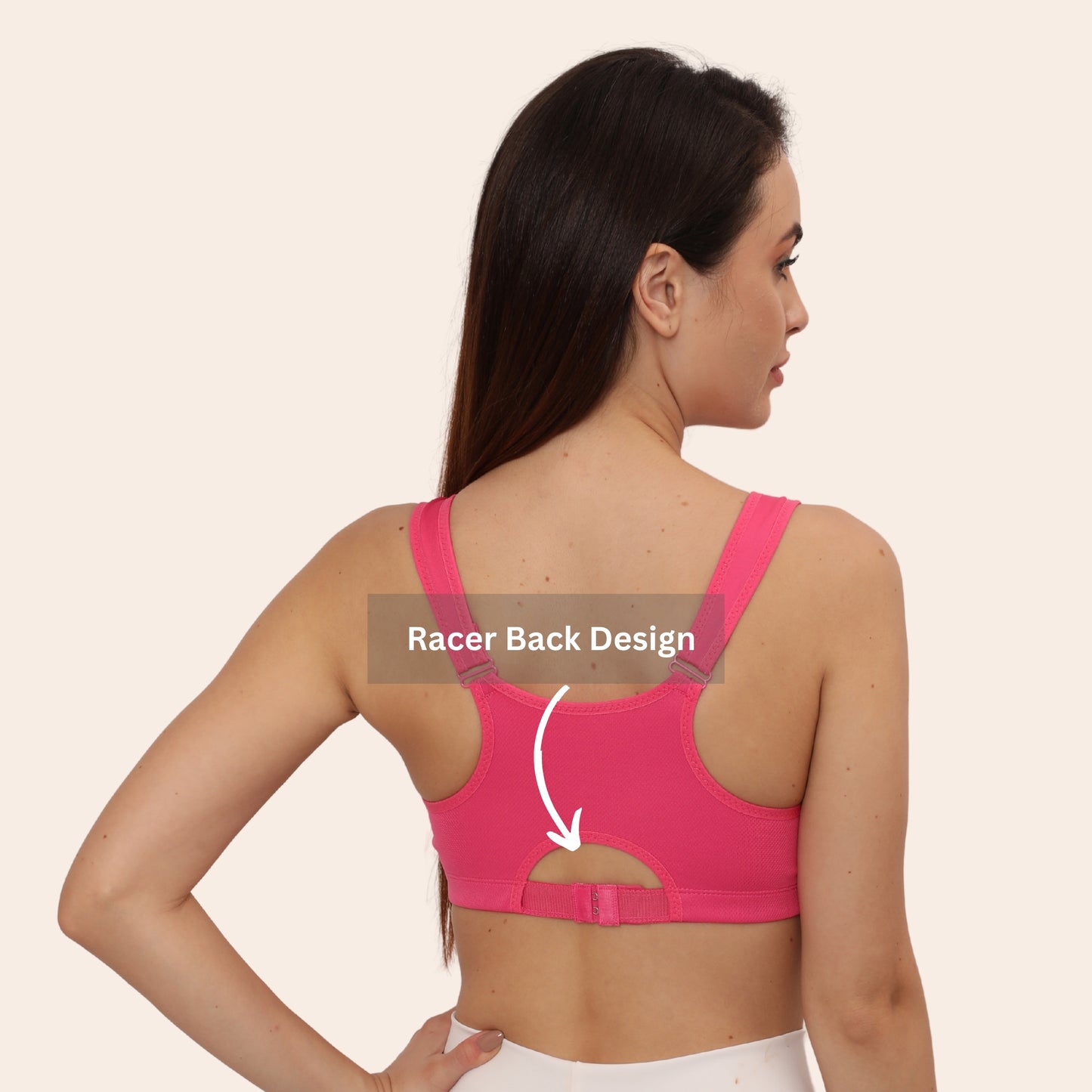 High Impact Racerback Design with Front Zip & Removable Pads