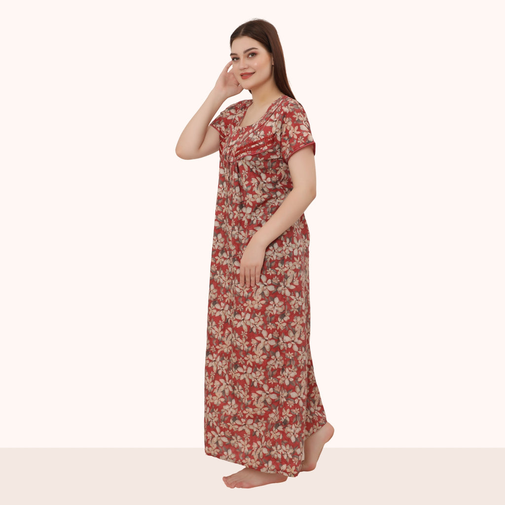 Floral Print Full Length Night Gown