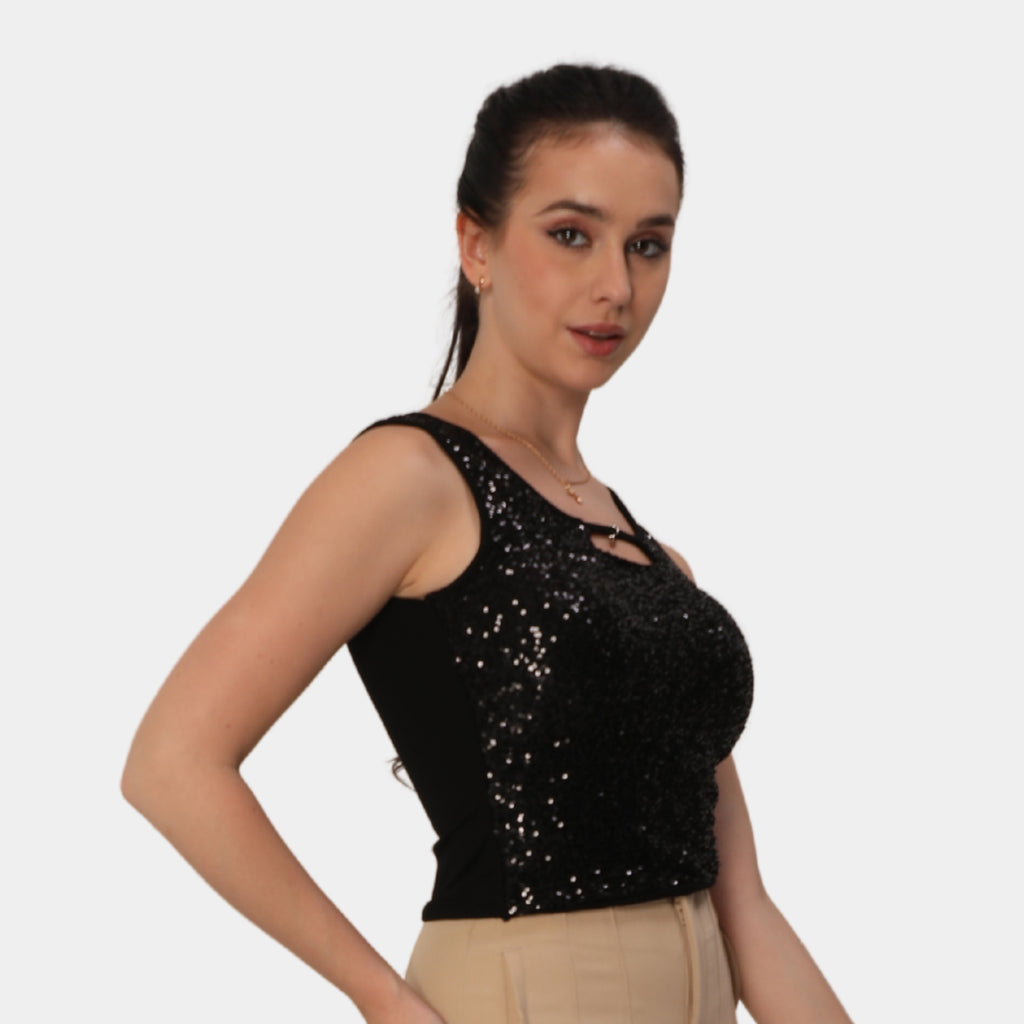 Glamoras Women Sleeveless Sequin Cami Top