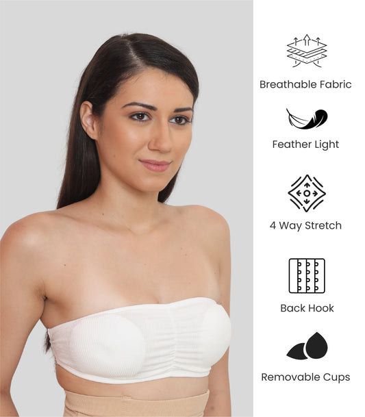 Nylon Spandex Tube Bra Padded Wire Free Strapless Seamless Stretchable Bra