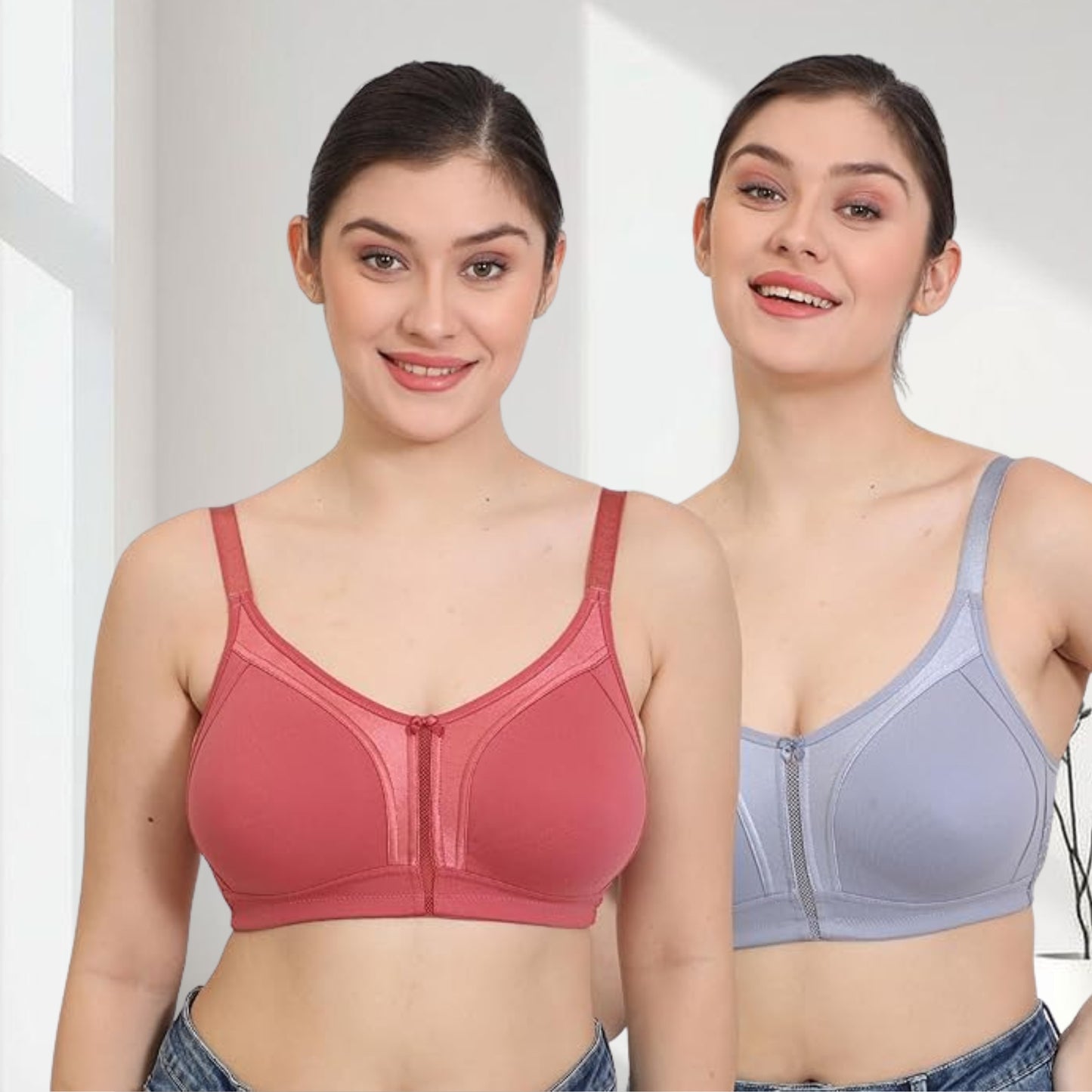 Minimizer Everyday Bra-Pack of 2 Bra(PEACHY ORANGE-SKY BLUE)