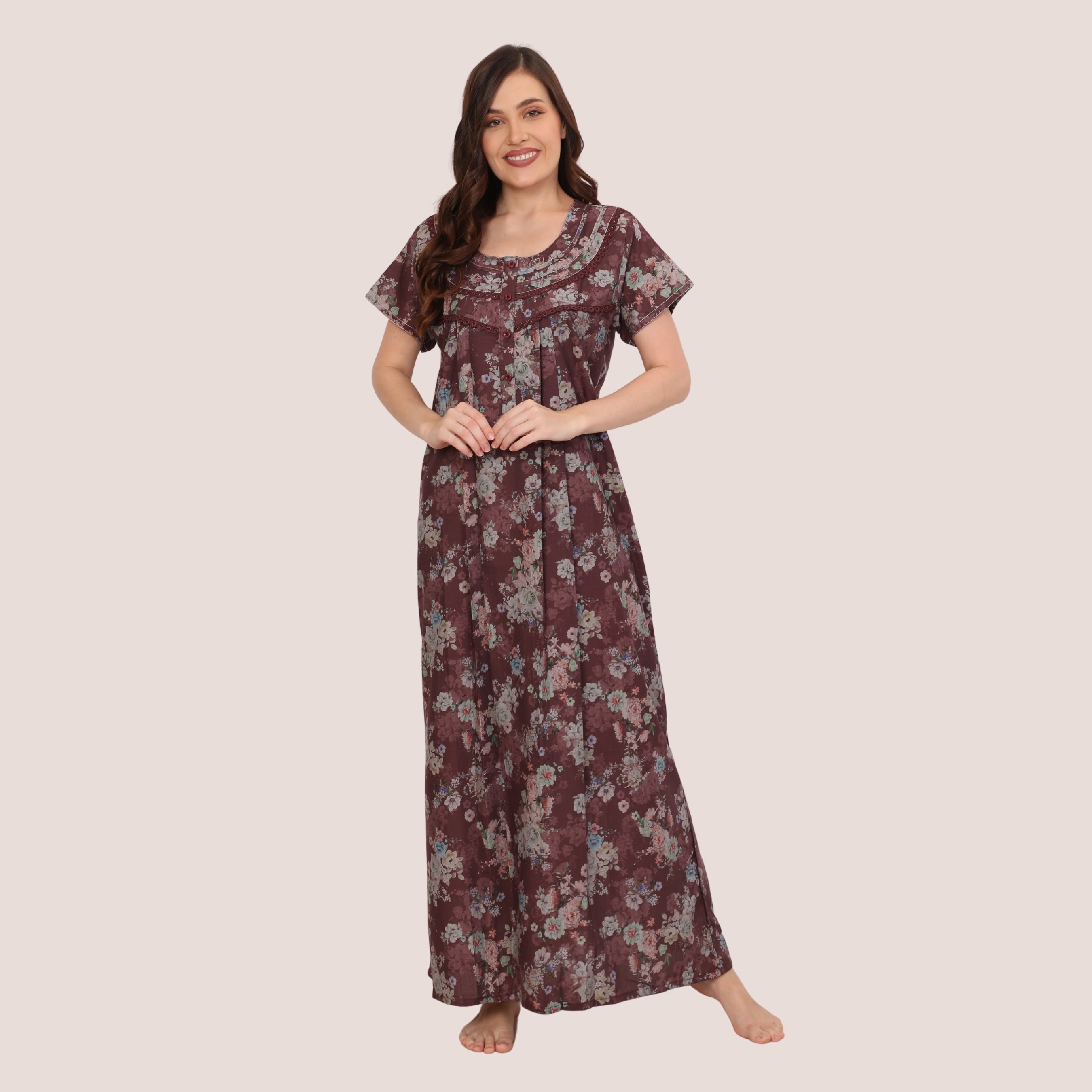 Floral Print Full Length Night Gown