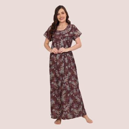 Floral Print Full Length Night Gown