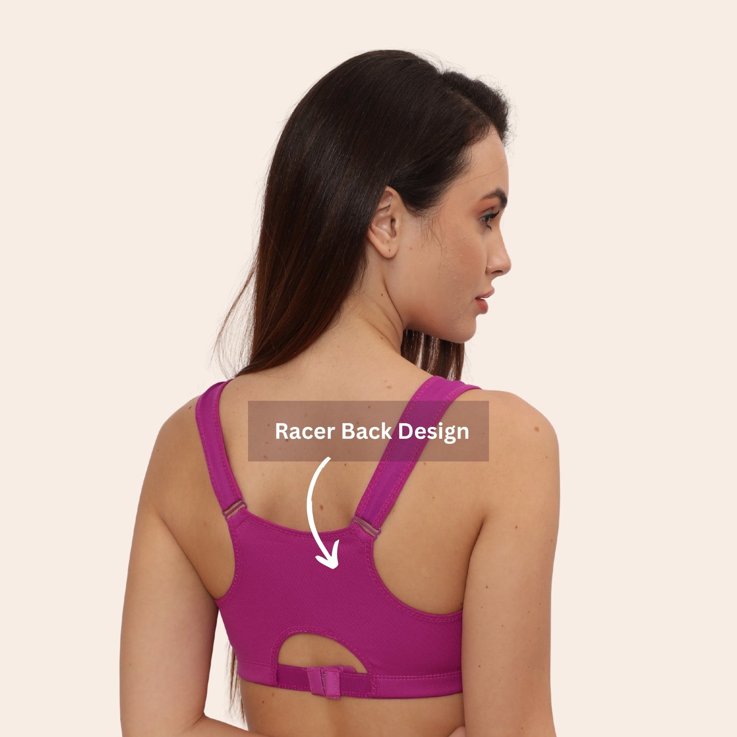 High Impact Racerback Design with Front Zip & Removable Pads