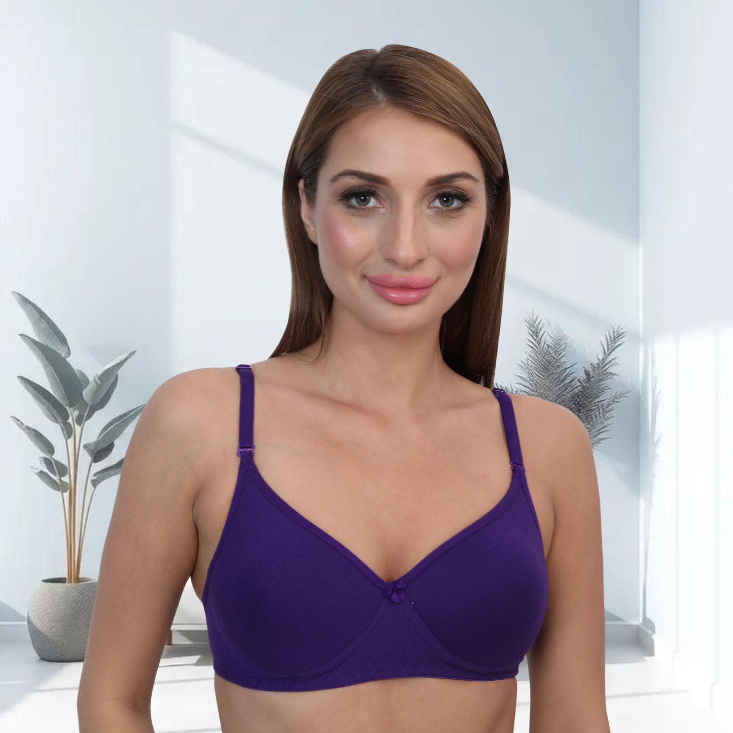 Full Coverage Padded Non-Wired Adjustable & Removable Straps Tshirt Bra