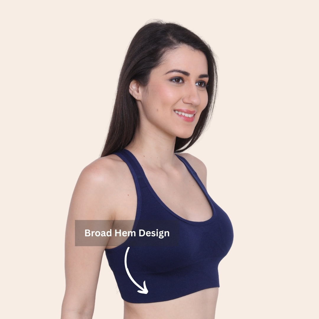 Nylon Spandex Padded Non-Wired Racer Back Sports Bra for Gym, Cardio, Zumba and Yoga