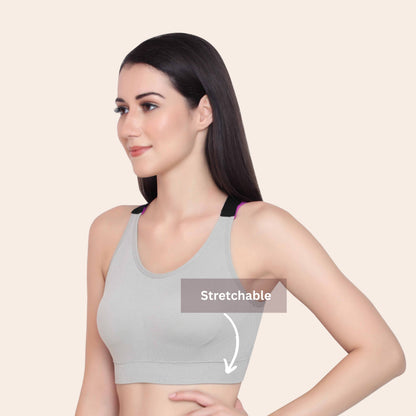 Nylon Spandex Padded Non Wired Racer Back Sports Bra