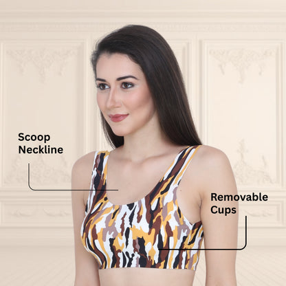 Printed Ice Silk Sports Bra Lightly Padded Non Wired Seamless Air Bra
