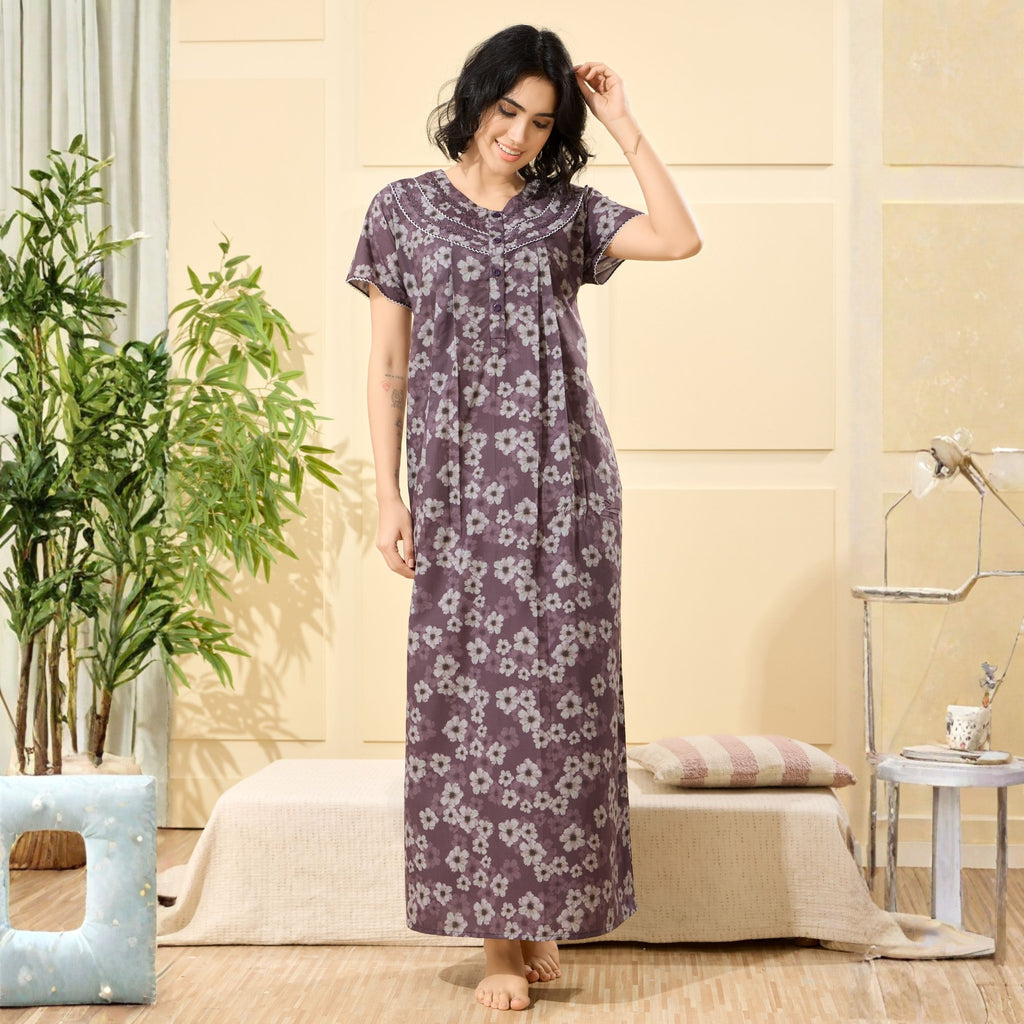 Floral Print Full Length Night Gown