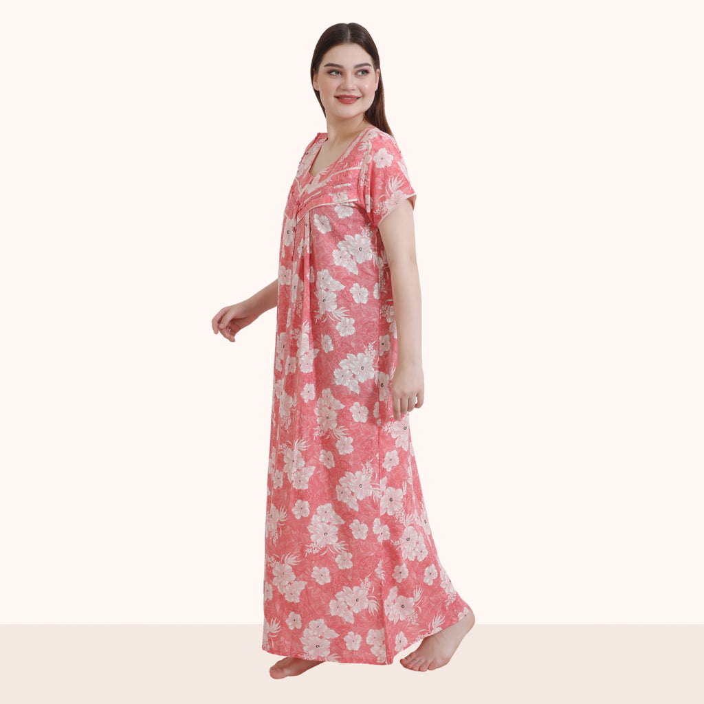 Floral Print Full Length Night Gown