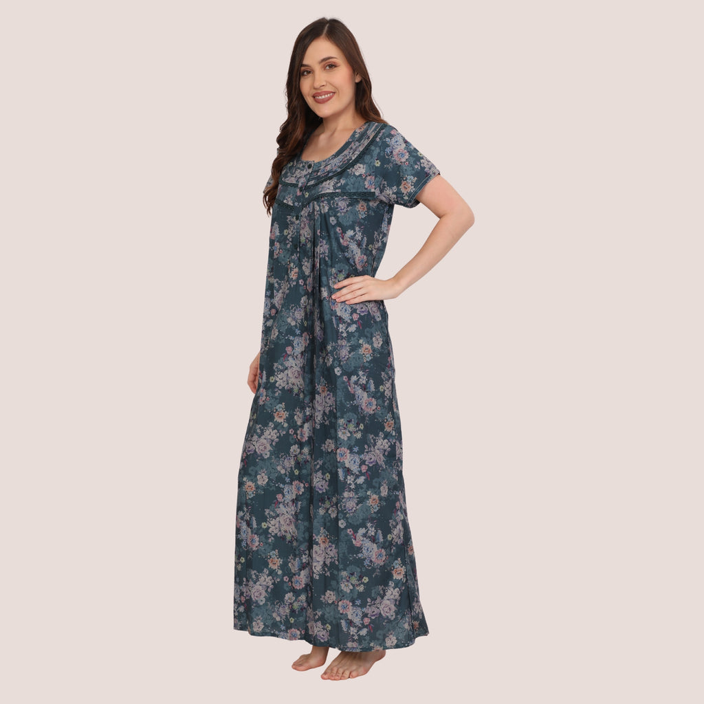 Floral Print Full Length Night Gown