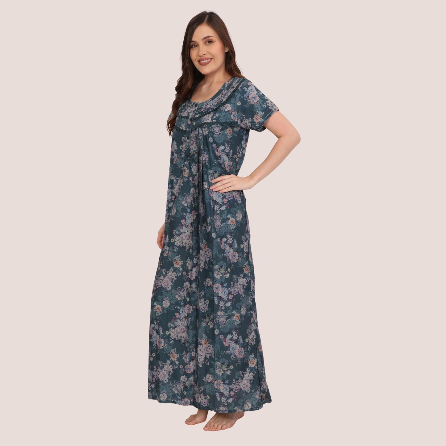 Floral Print Full Length Night Gown
