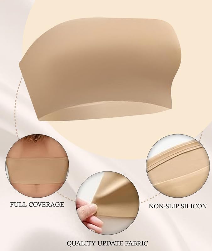 Non-Padded Strapless, Full Coverage, Non-Wired Tube Bra for Backless Dress
