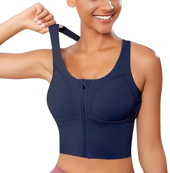 Spandex High Impact Front Zip Sports Bra Longline Fitness Criss Cross Back Crop Tops