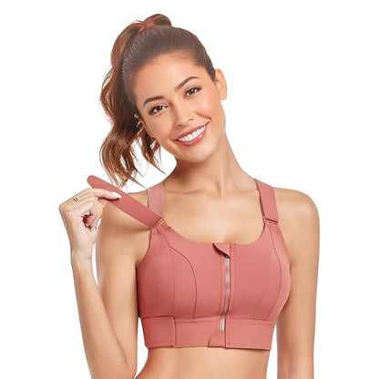 High Impact Front Zip Sports Bra for Gym, Yoga & Workout