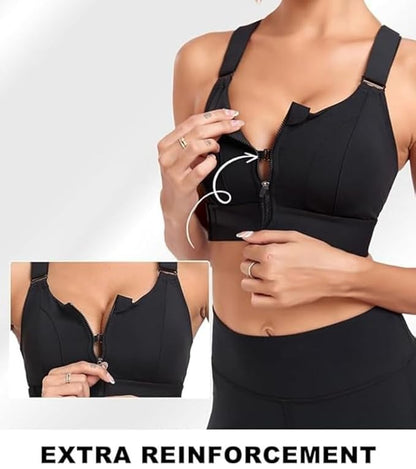 High Impact Front Zip Sports Bra for Gym, Yoga & Workout