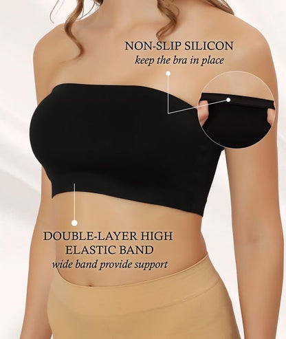 Non-Padded Strapless, Full Coverage, Non-Wired Tube Bra for Backless Dress