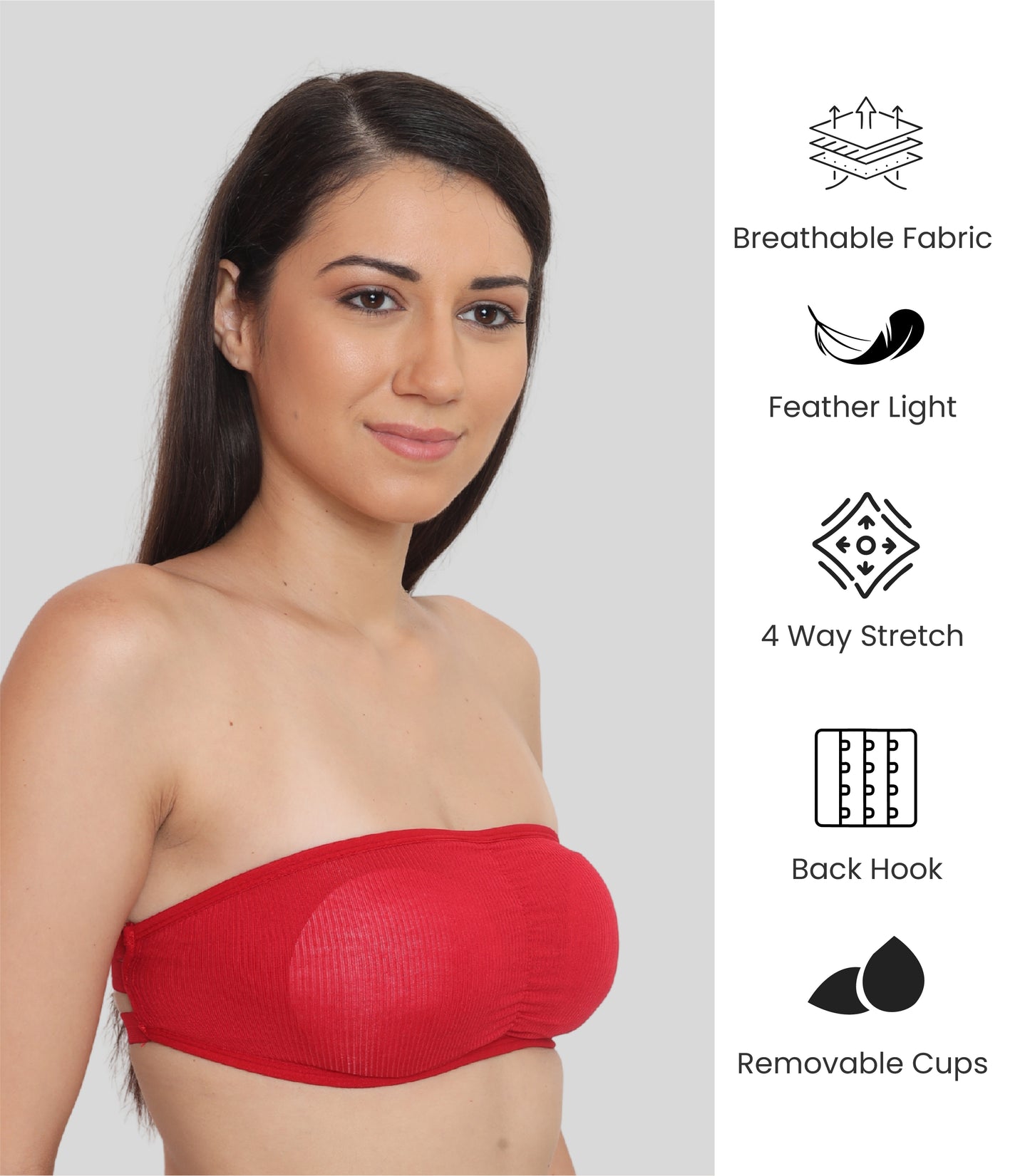 Nylon Spandex Tube Bra Padded Wire Free Strapless Seamless Stretchable Bra